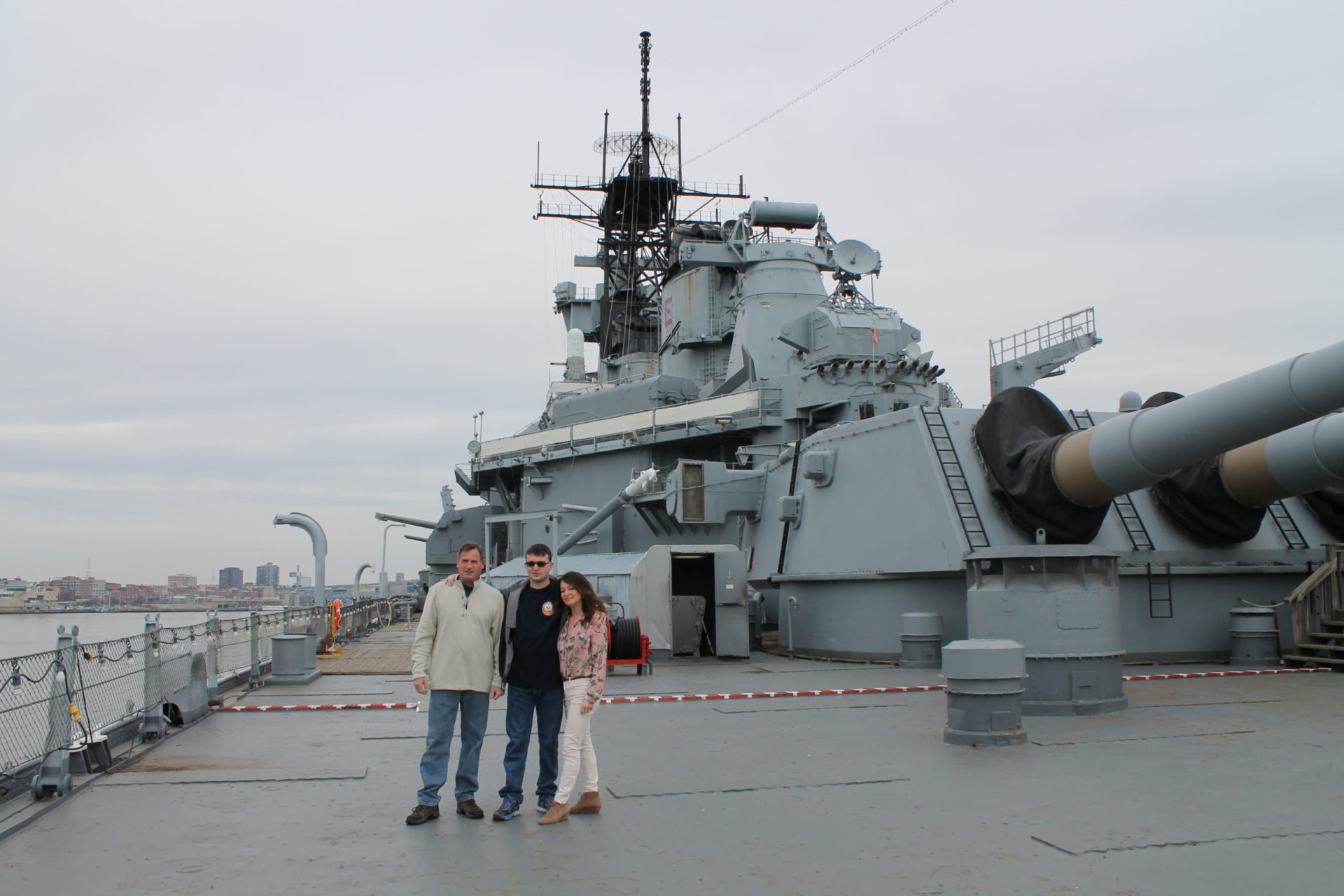 Hunter Hiros (center) with dad John and mom Jennifer Hiros on the USS Battleship New Jersey