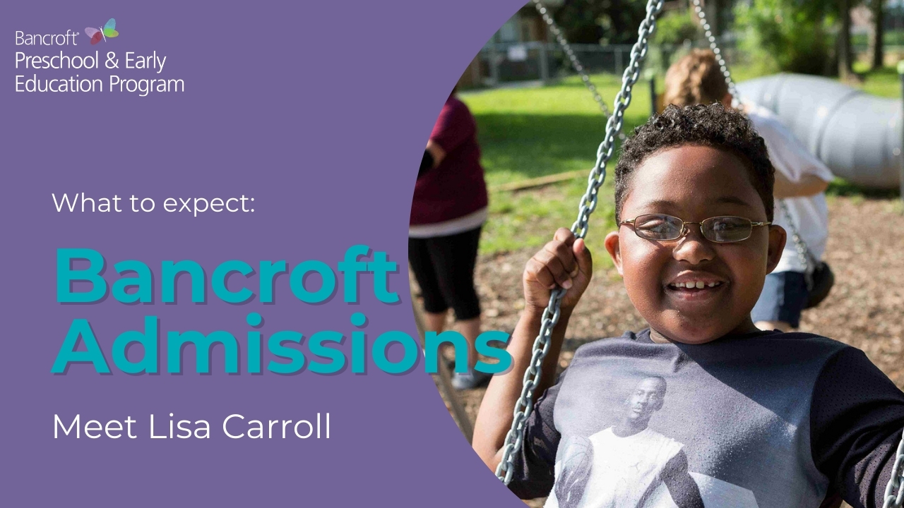 Bancroft Admissions YouTube Thumbnail of a boy wearing glasses smiling and playing on a swing