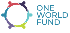 One World Fund logo; pink, purple, blue and green circular logo with blue text reading "One World Fund"
