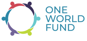 One World Fund logo; pink, purple, blue and green circular logo with blue text reading "One World Fund"