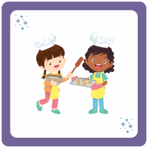 Young girls with baking equipment and chef's hats
