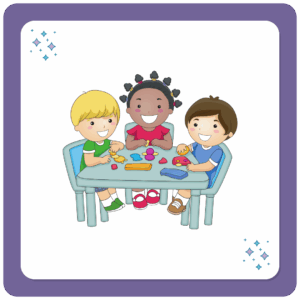 Three children playing with clay