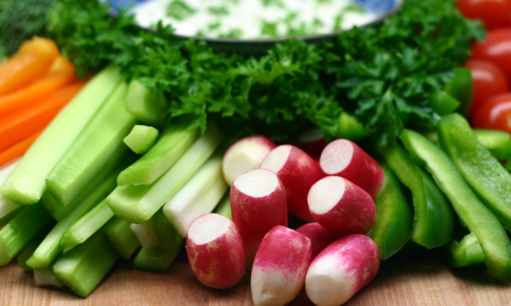 Crunchy vegetables of different texture