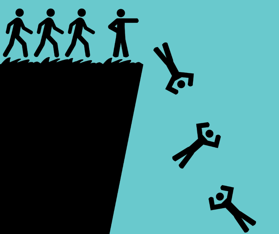 Illustration of people falling off a cliff
