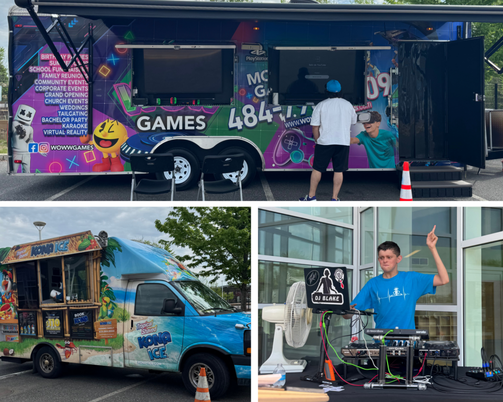 collage -- picture of DJ Blake Kona Ice truck, and WOW Mobile video game truck