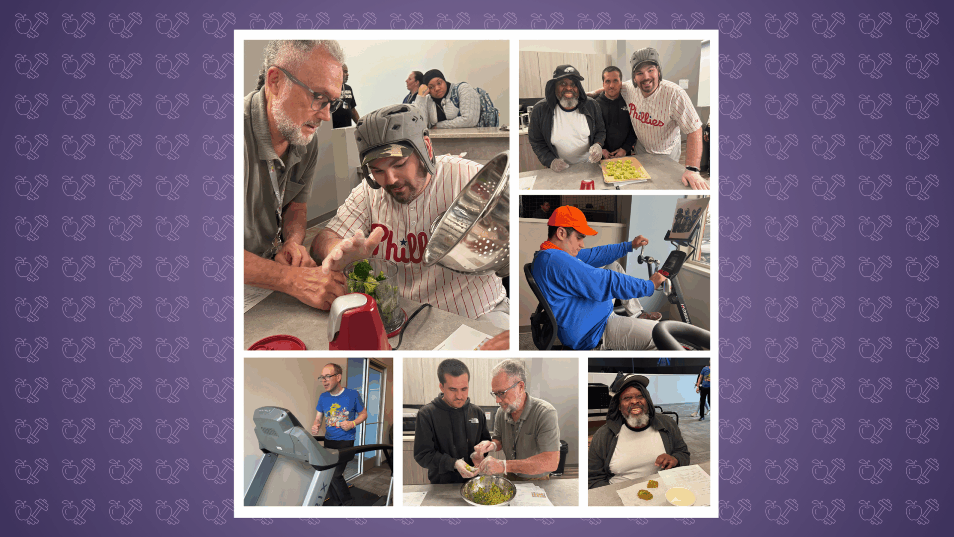 photo collage of participants in the program making a healthy snack and exercising