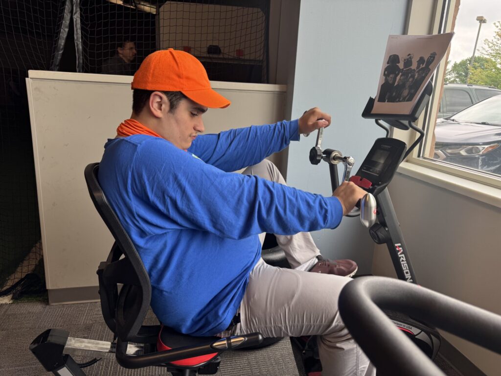 Participant on the recumbent bike