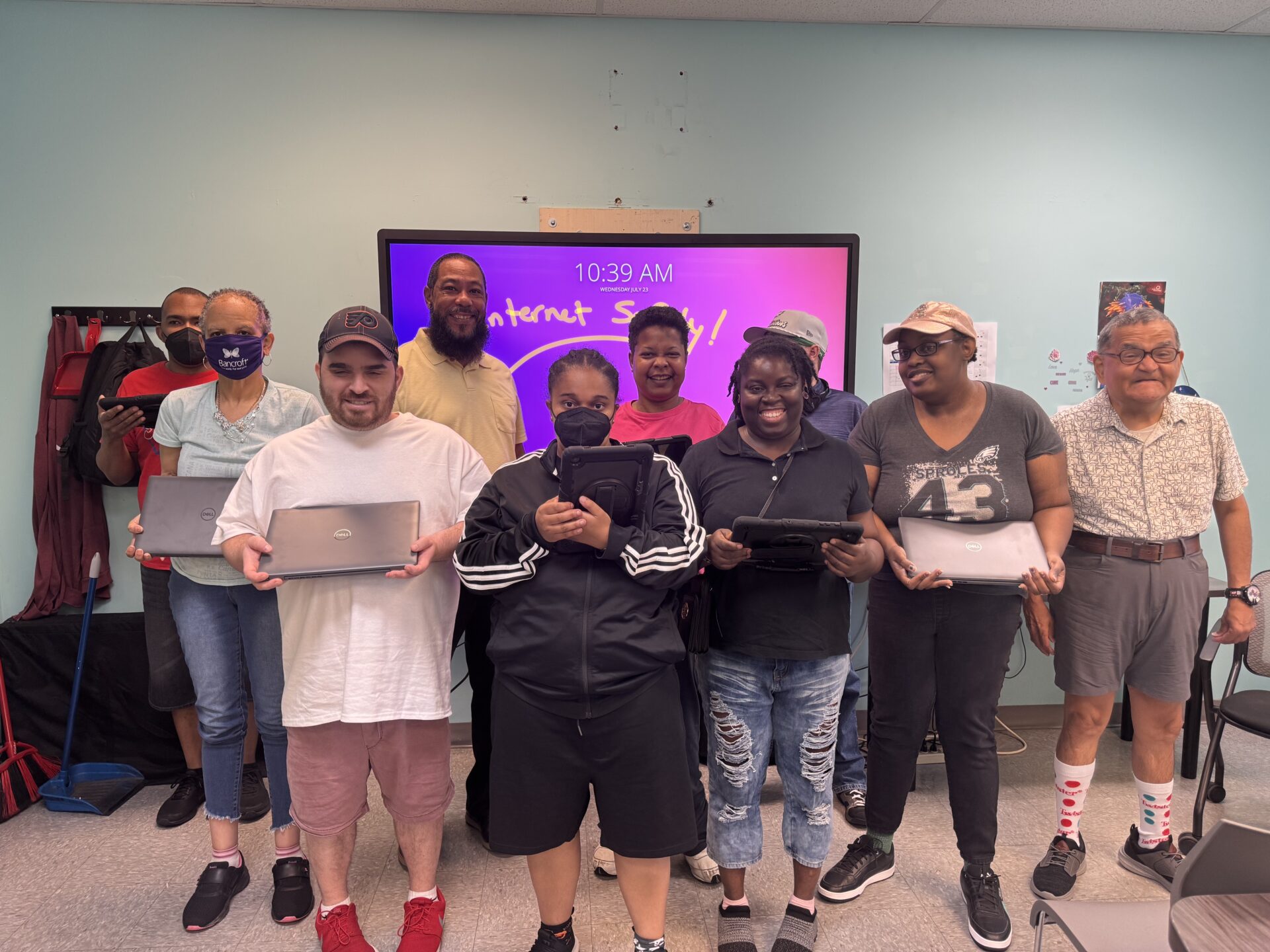Group picture of internet safety class participants at Bancroft's Lebensfeld Adult Day & Vocational Program