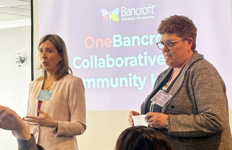 Dr Karen Lindgren addresses group at OneBancroft Collaborative launch