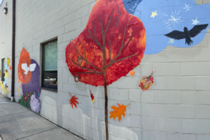 Closeup of Phase 3 installed Mural at Jacob Schaefer Center