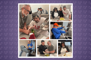 photo collage of participants in the program making a healthy snack and exercising
