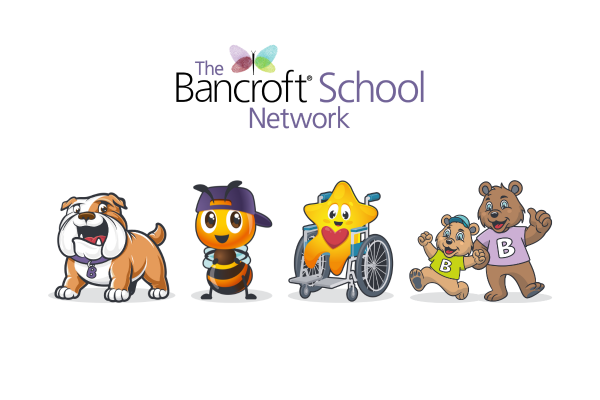 image of all four mascots for four schools in the Bancroft School Network