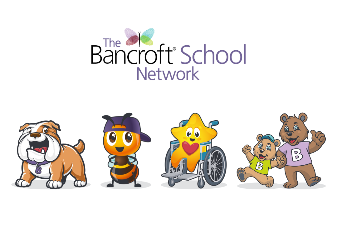 image of all four mascots for four schools in the Bancroft School Network