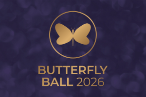 Butterfly Ball logo on purple background