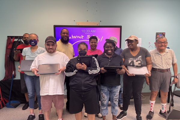 Group picture of internet safety class participants at Bancroft's Lebensfeld Adult Day & Vocational Program