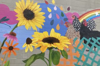 Close-up of mural at Jacob Schaefer Center