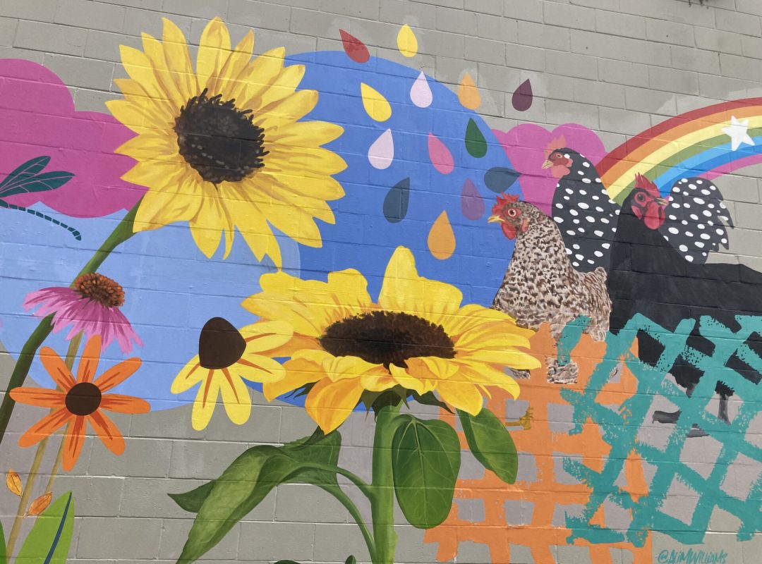 Close-up of mural at Jacob Schaefer Center