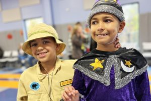 Two Bancroft students in their halloween costumes