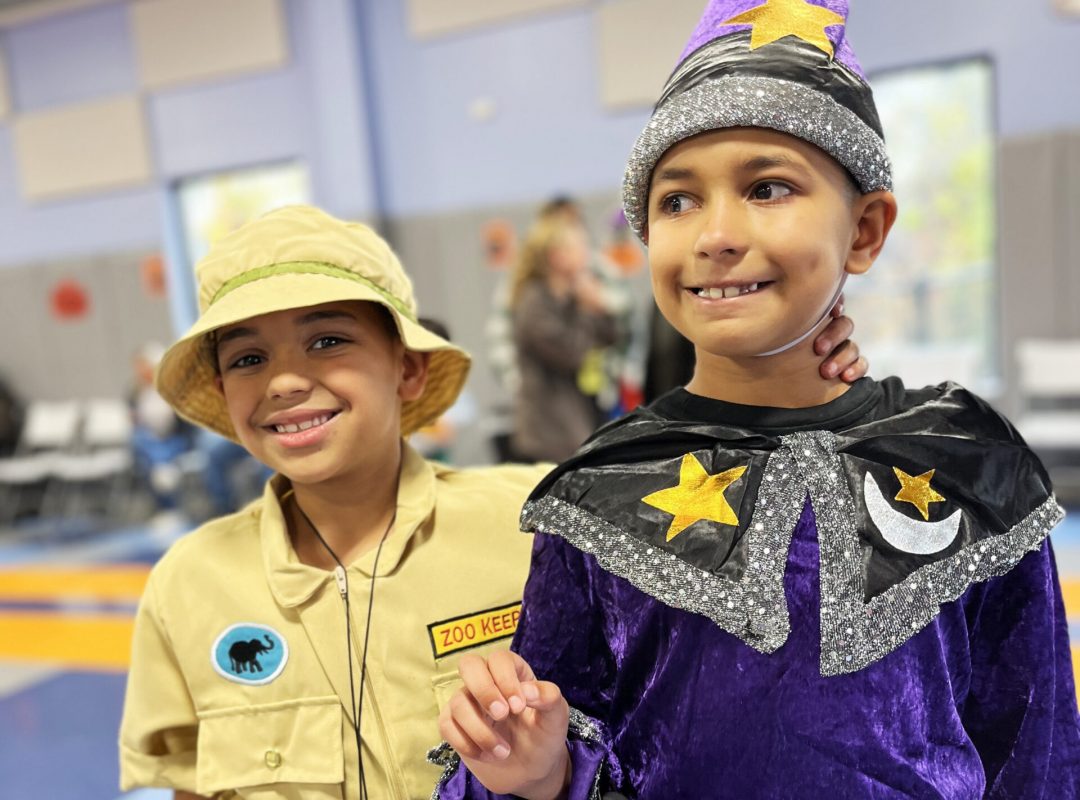 Two Bancroft students in their halloween costumes